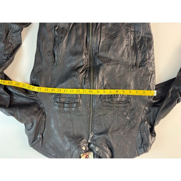 Ultimo Black Leather Bomber Jacket Classic Motorcycle Style - Picture 4 of 6